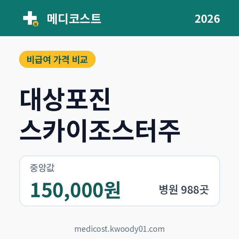 대상포진 스카이조스터주 가격 비교 2026: 중앙값 150,000원, 병원 988곳