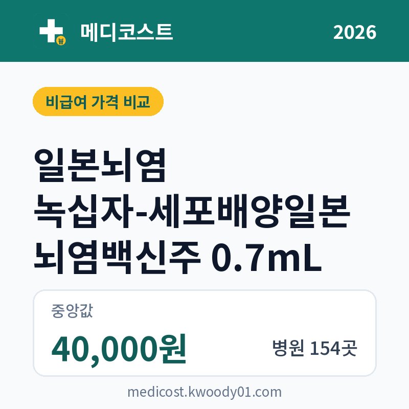 일본뇌염 녹십자-세포배양일본뇌염백신주 0.7mL 가격 비교 2026: 중앙값 40,000원, 병원 154곳