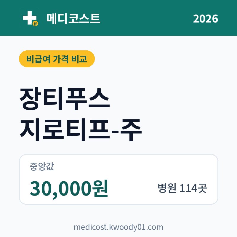 장티푸스 지로티프-주 가격 비교 2026: 중앙값 30,000원, 병원 114곳
