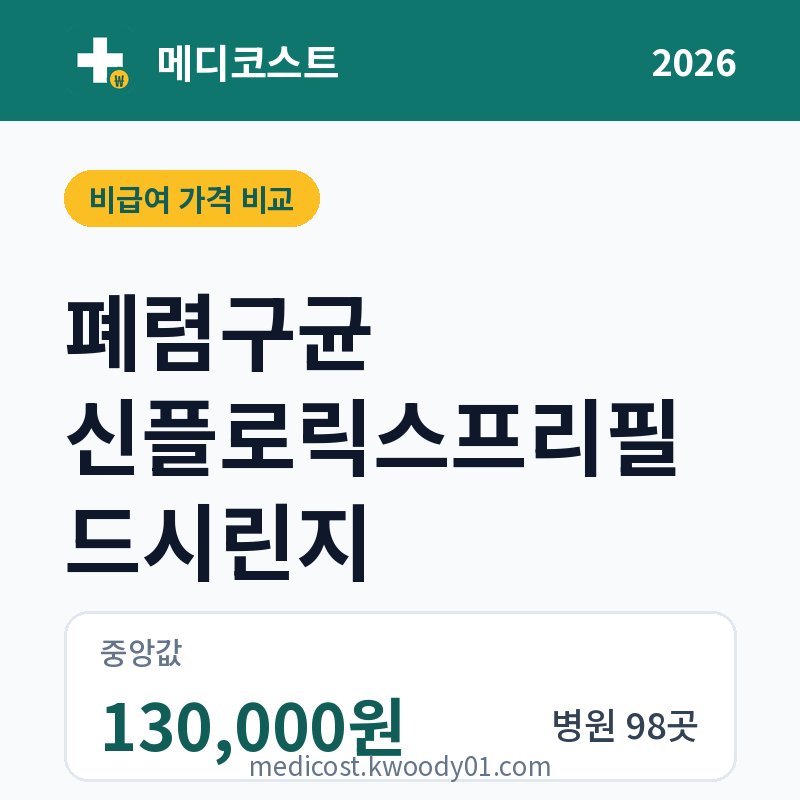 폐렴구균 신플로릭스프리필드시린지 가격 비교 2026: 중앙값 130,000원, 병원 98곳