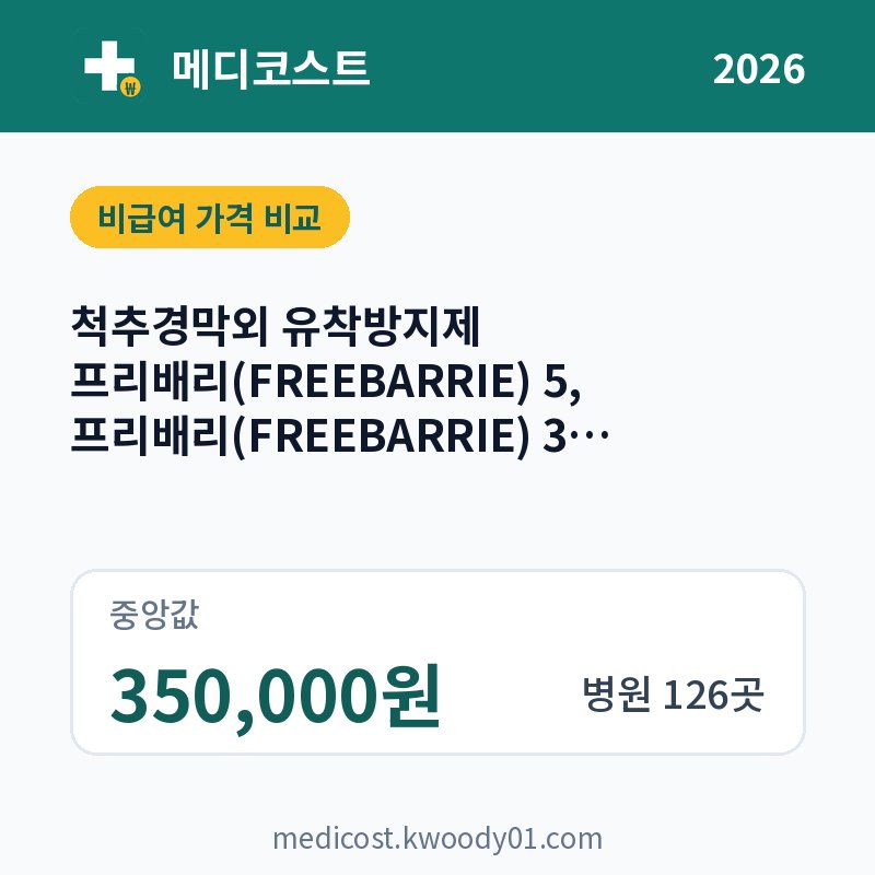 척추경막외 유착방지제 프리배리(FREEBARRIE) 5, 프리배리(FREEBARRIE) 3, 프리배리(FREEBARRIE) 1.5 가격 비교 2026: 중앙값 350,000원, 병원 126곳