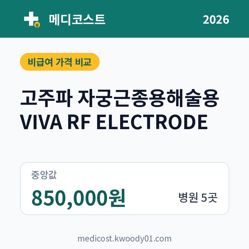 고주파 자궁근종용해술용 VIVA RF ELECTRODE 가격 비교 2026: 중앙값 850,000원, 병원 5곳
