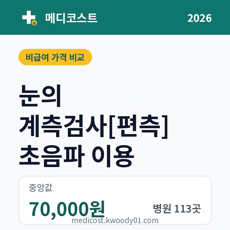 눈의 계측검사[편측] 초음파 이용 가격 비교 2026: 중앙값 70,000원, 병원 113곳