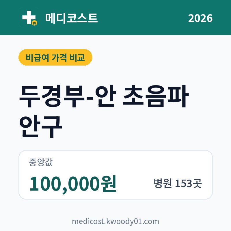 두경부-안 초음파 안구 가격 비교 2026: 중앙값 100,000원, 병원 153곳