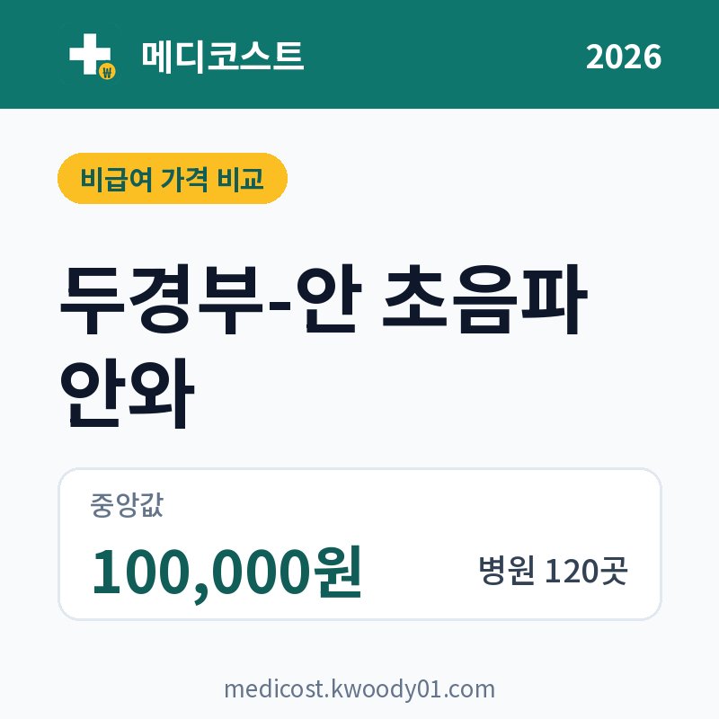 두경부-안 초음파 안와 가격 비교 2026: 중앙값 100,000원, 병원 120곳