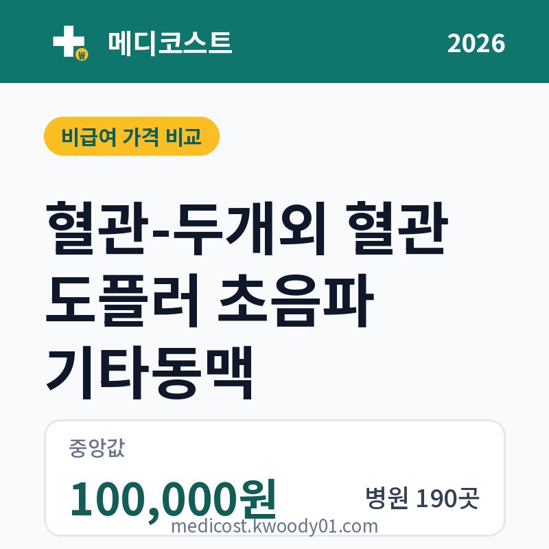 혈관-두개외 혈관 도플러 초음파 기타동맥 가격 비교 2026: 중앙값 100,000원, 병원 190곳
