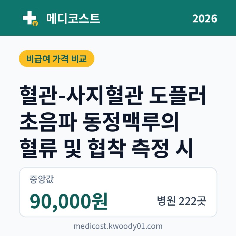혈관-사지혈관 도플러 초음파 동정맥루의 혈류 및 협착 측정 시 가격 비교 2026: 중앙값 90,000원, 병원 222곳