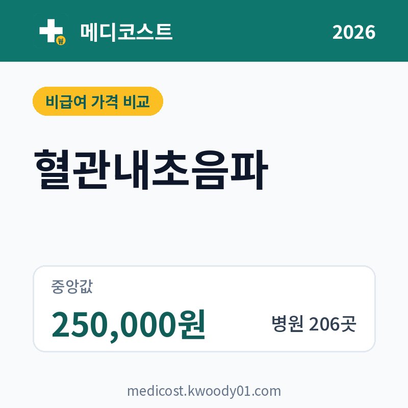 혈관내초음파 가격 비교 2026: 중앙값 250,000원, 병원 206곳