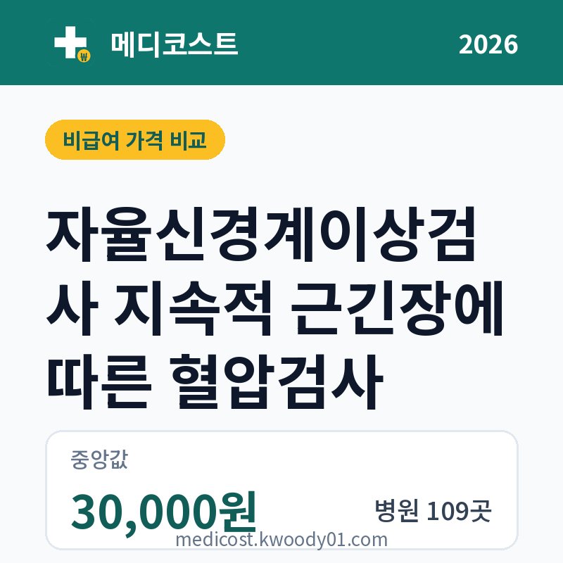 자율신경계이상검사 지속적 근긴장에 따른 혈압검사 가격 비교 2026: 중앙값 30,000원, 병원 109곳