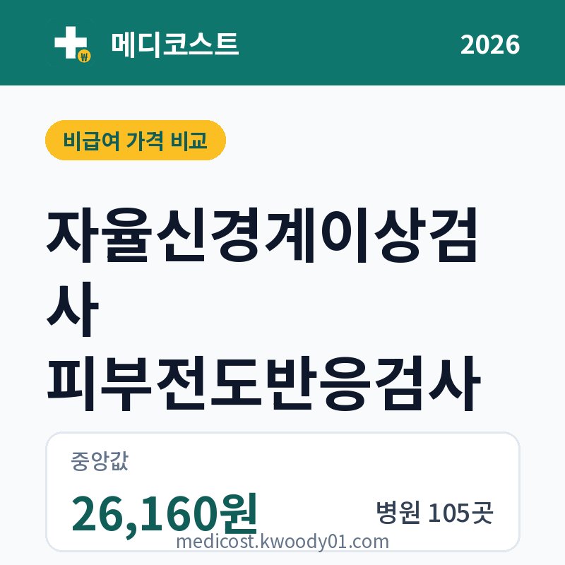 자율신경계이상검사 피부전도반응검사 가격 비교 2026: 중앙값 26,160원, 병원 105곳