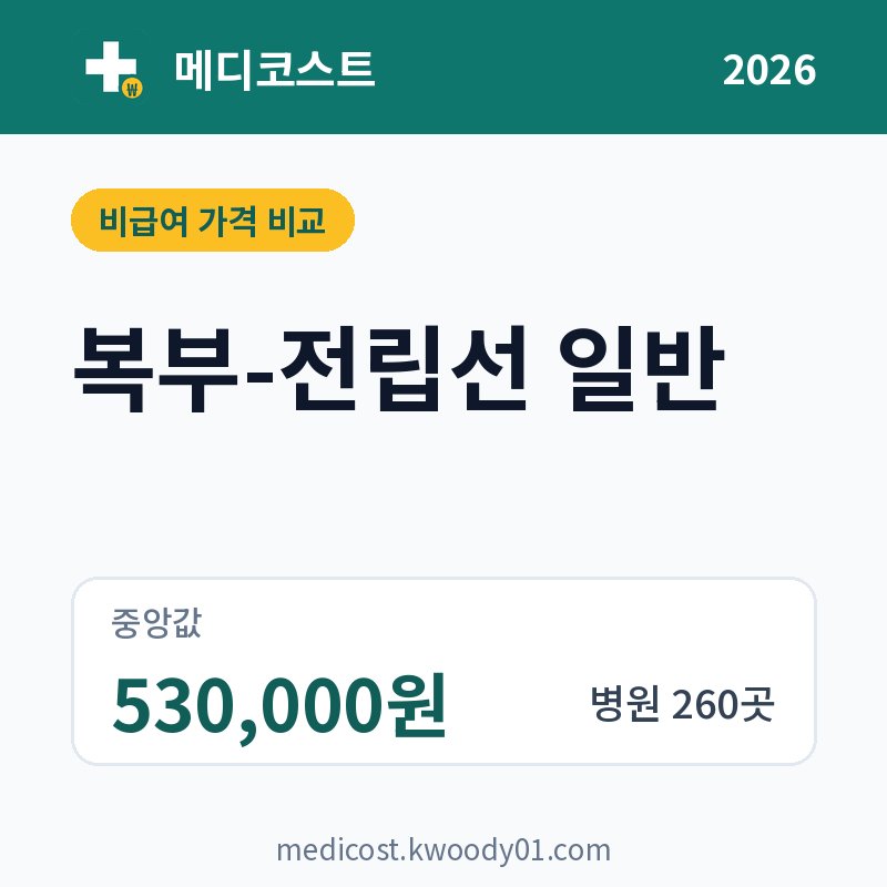 복부-전립선 일반 가격 비교 2026: 중앙값 530,000원, 병원 260곳