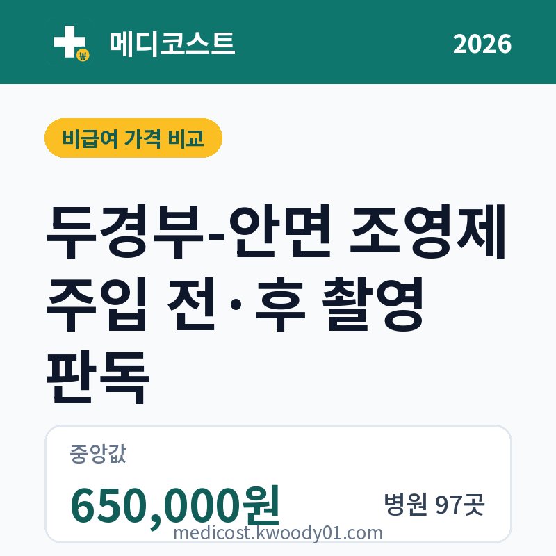 두경부-안면 조영제 주입 전·후 촬영 판독 가격 비교 2026: 중앙값 650,000원, 병원 97곳