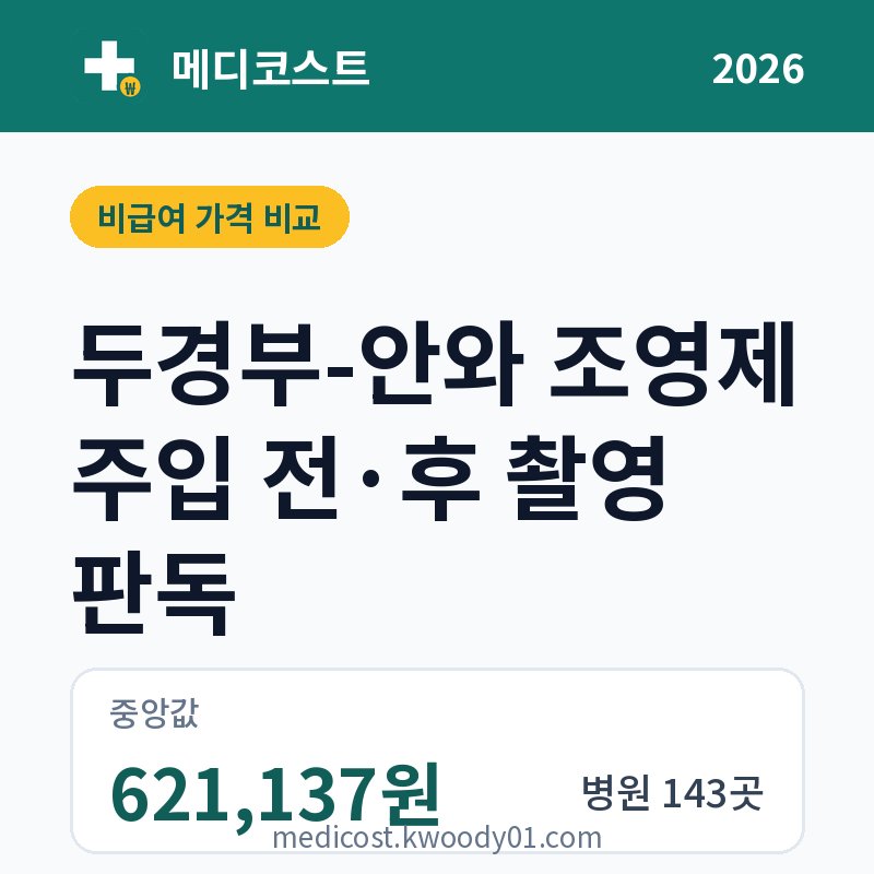 두경부-안와 조영제 주입 전·후 촬영 판독 가격 비교 2026: 중앙값 621,137원, 병원 143곳