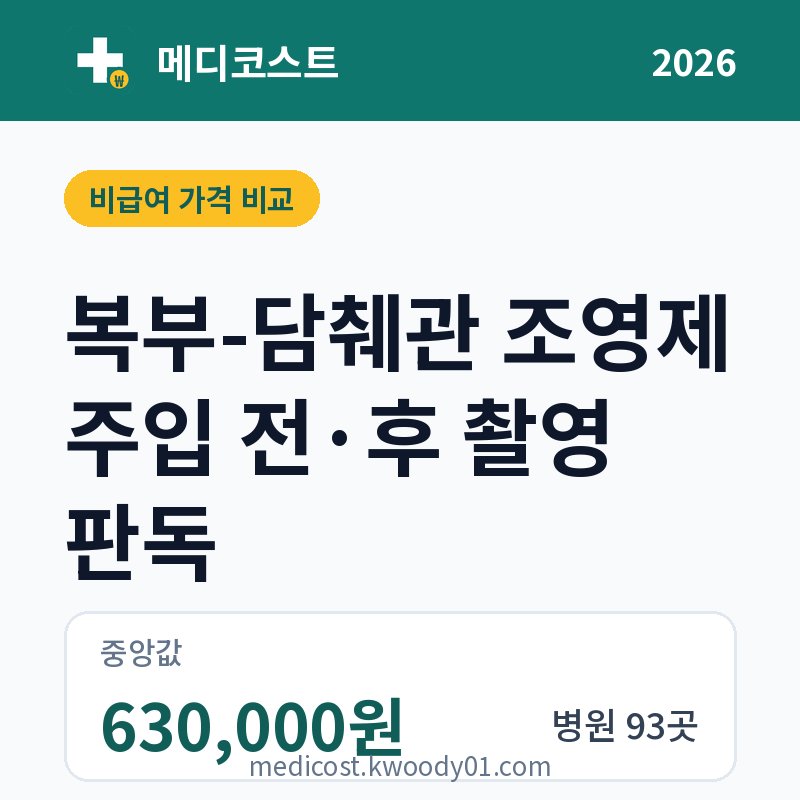 복부-담췌관 조영제 주입 전·후 촬영 판독 가격 비교 2026: 중앙값 630,000원, 병원 93곳