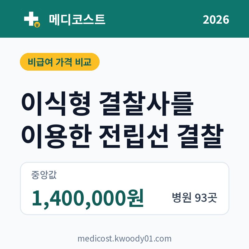 이식형 결찰사를 이용한 전립선 결찰 가격 비교 2026: 중앙값 1,400,000원, 병원 93곳
